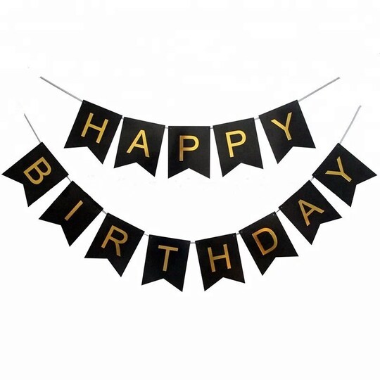 SP; Happy Birthday Banner with Glitter Gold Letters Party Garland Decoration; Category:Banners; Image:1